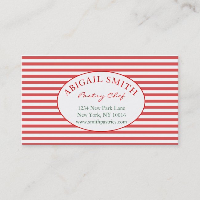 Preppy Red & Stripes Personalized Business Card