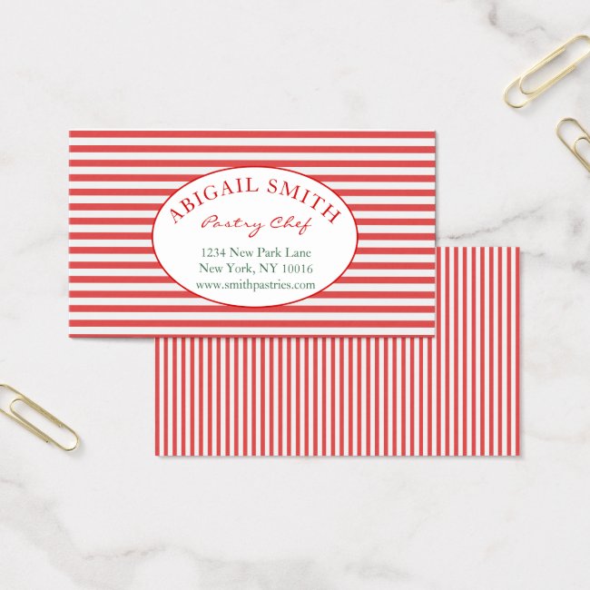 Preppy Red & Stripes Personalized Business Card
