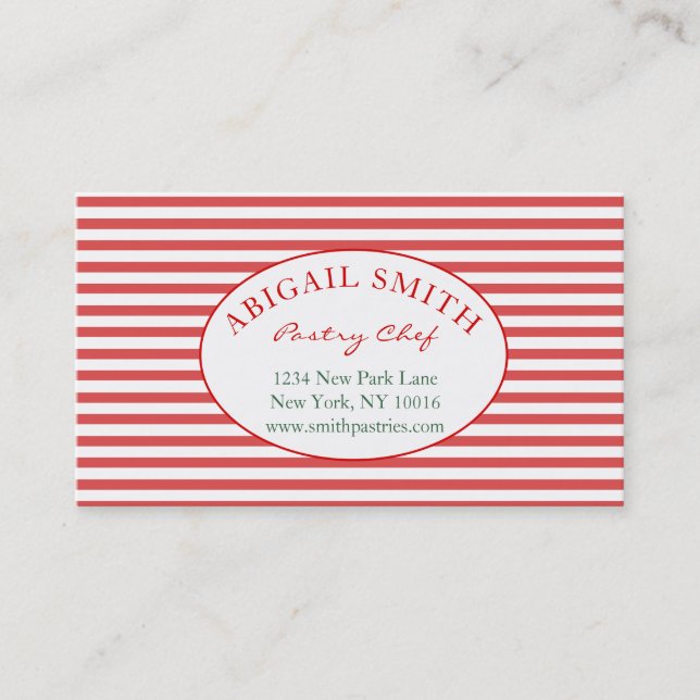 Preppy Red & Stripes Personalized Business Card (Front)