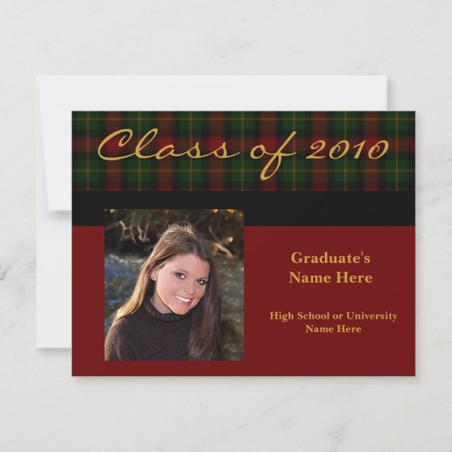 Preppy Red Tartan Plaid 2010Graduation Invitation (Front)