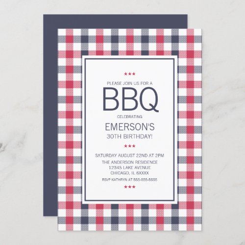 Preppy RedWhite and Blue BBQ Birthday Invitation