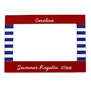 Preppy Red White and Blue Stripes Personalized Magnetic Frame