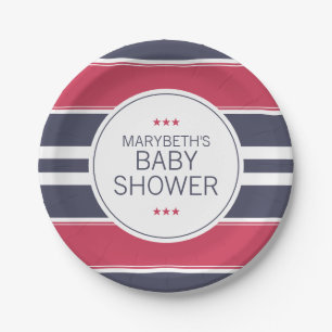 Preppy Red, White & Blue Baby Shower Paper Plate