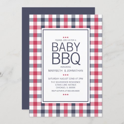 Preppy RedWhite  Blue BBQ Baby Shower Invitation