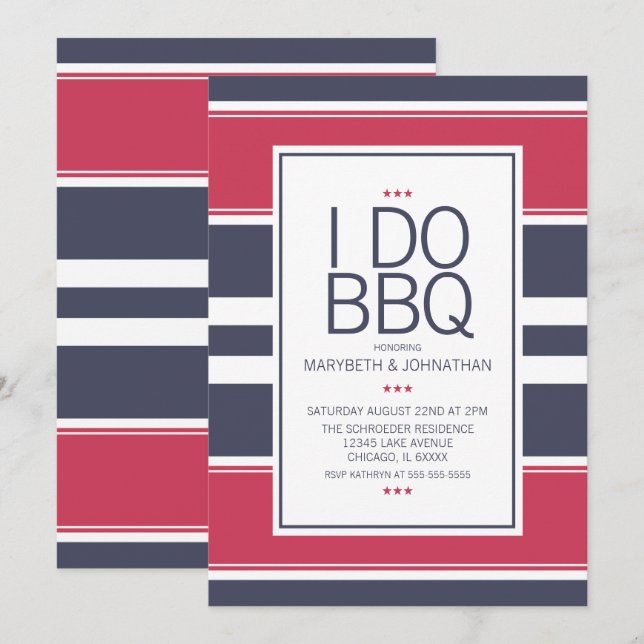 Preppy Red,White & Blue BBQ Engagement Invitation (Front/Back)