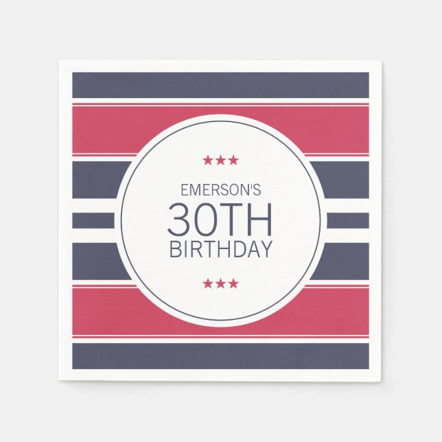 Preppy Red, White & Blue  Birthday Paper Napkins (Front)