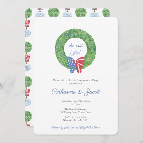 Preppy Red White Blue Outdoors Engagement Party Invitation