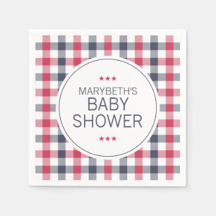 Preppy Red, White & Blue Plaid Baby Shower Napkins