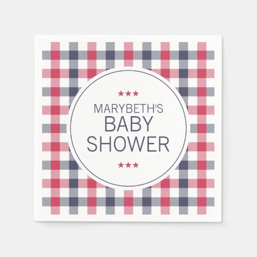 Preppy Red White  Blue Plaid Baby Shower Napkins