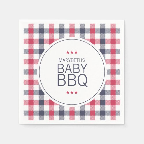 Preppy Red White  Blue Plaid BBQ Baby Shower Napkins