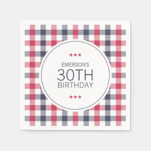 Preppy Red, White & Blue Plaid Birthday Napkins