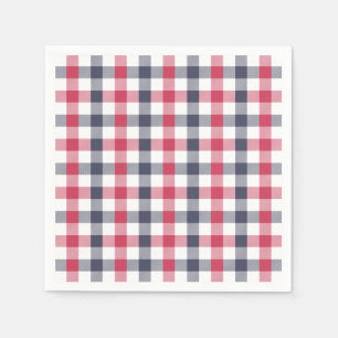 Preppy Red, White & Blue Plaid Paper Napkins