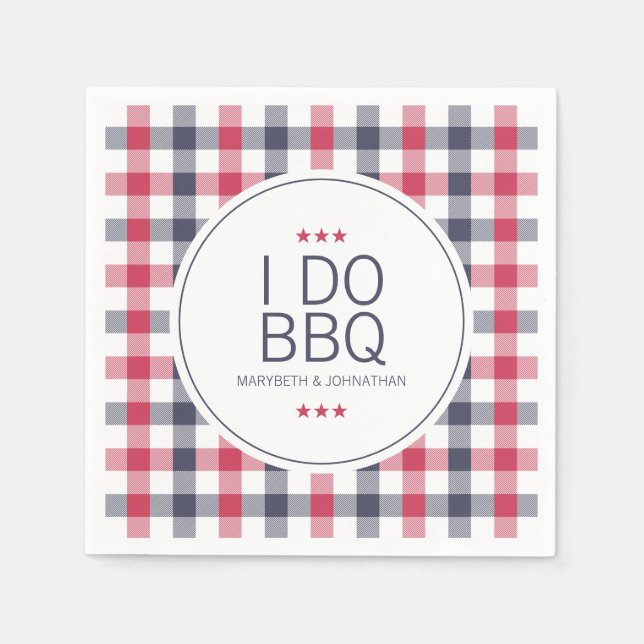Preppy Red, White & Blue Plaid Wedding Shower Napkins (Front)