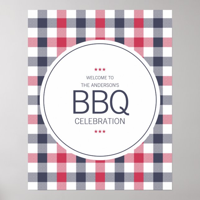 Preppy Red White & Blue Plaid Wedding Welcome Post Poster (Front)