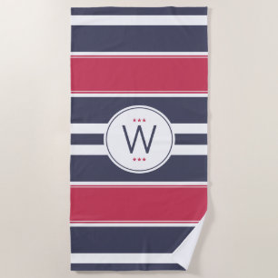 Preppy Red,White & Blue Stripe Beach Towel