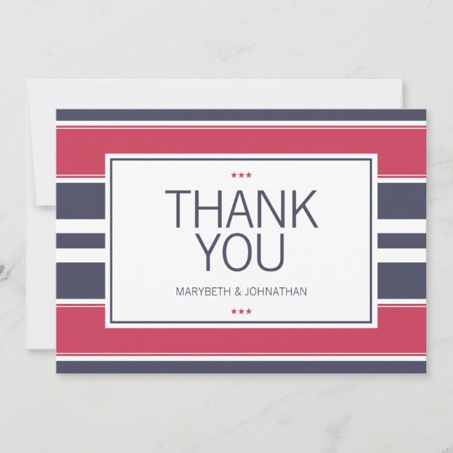 Preppy Red, White & Blue Thank You Card (Front)