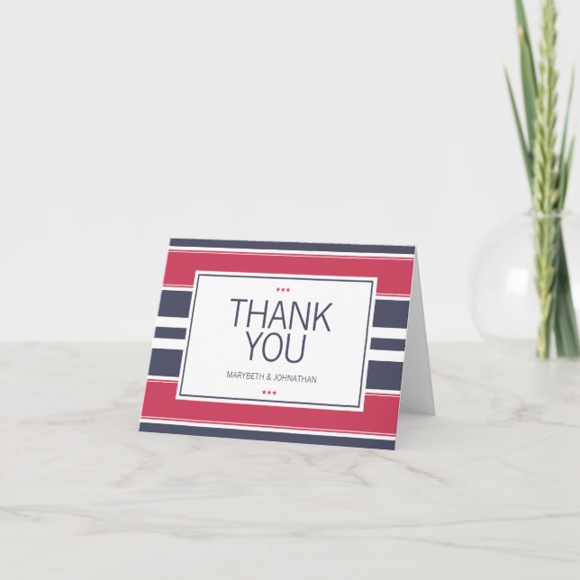 Preppy Red, White & Blue Thank You Greeting Card (Front)