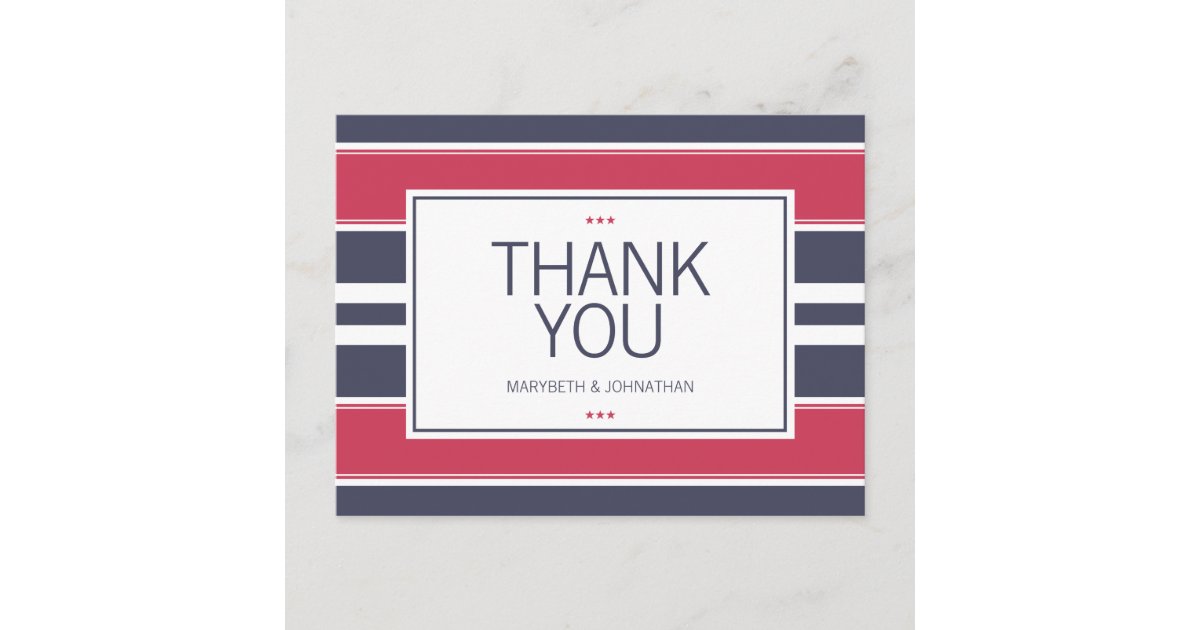 Preppy Red, White & Blue Thank You Postcard Zazzle