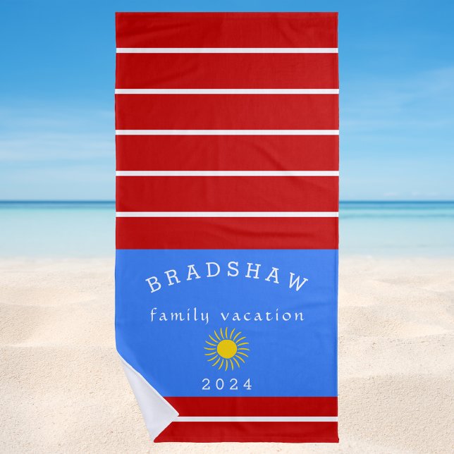 Preppy Red & White Nautical Striped Family  Beach Towel (Creator Uploaded)