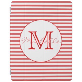 Preppy Red & White Striped Personalized iPad Cover