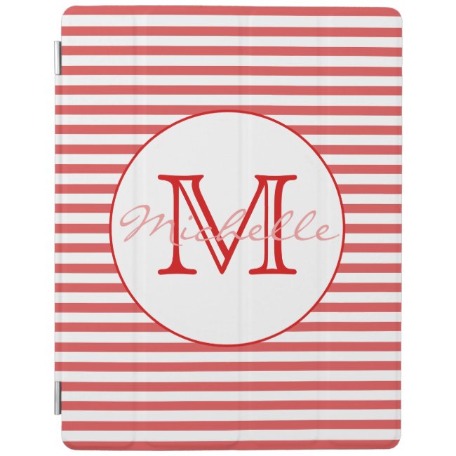 Preppy Red & White Striped Personalized iPad Cover