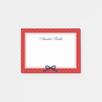 Preppy Red with White Polka Dot Blue Ribbon Post-it Notes