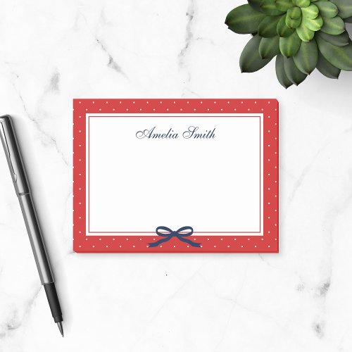 Preppy Red with White Polka Dot Blue Ribbon Post_it Notes