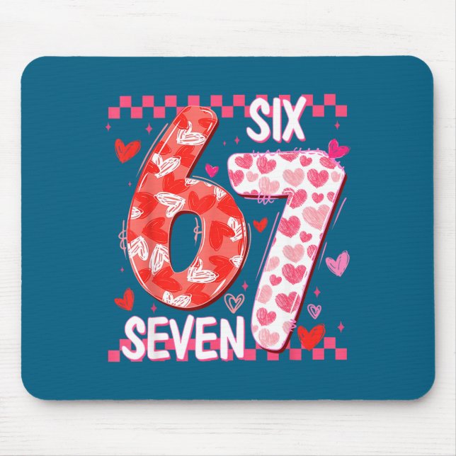 Preppy Retro Coquette Bow 6 7 Six Seven Love Valen Mouse Pad (Front)