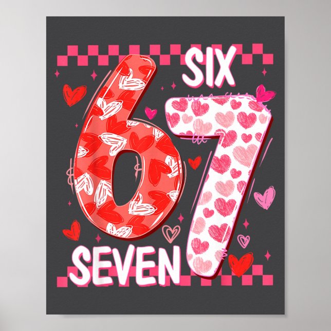 Preppy Retro Coquette Bow 6 7 Six Seven Love Valen Poster (Front)