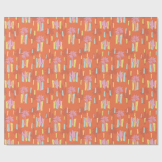 Preppy Retro Desert Road with Palm Trees & Cactus Wrapping Paper