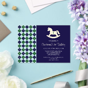 Preppy Rocking Horse Argyle 1st Birthday Acrylic Invitations