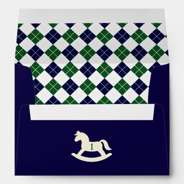 Preppy Rocking Horse Argyle 1st Birthday Envelope (Back (Bottom))