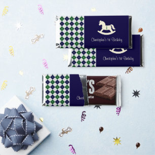 Preppy Rocking Horse Argyle 1st Birthday Hershey Bar Favors