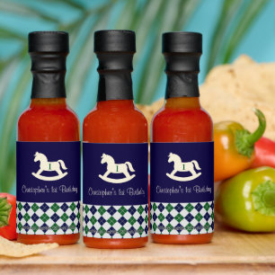 Preppy Rocking Horse Argyle 1st Birthday Hot Sauces