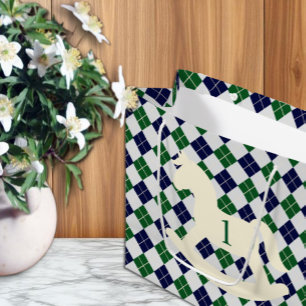 Preppy Rocking Horse Argyle 1st Birthday Large Gift Bag