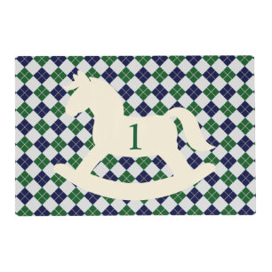 Preppy Rocking Horse Argyle 1st Birthday Placemat