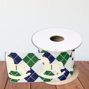 Preppy Rocking Horse Argyle 1st Birthday Satin Ribbon