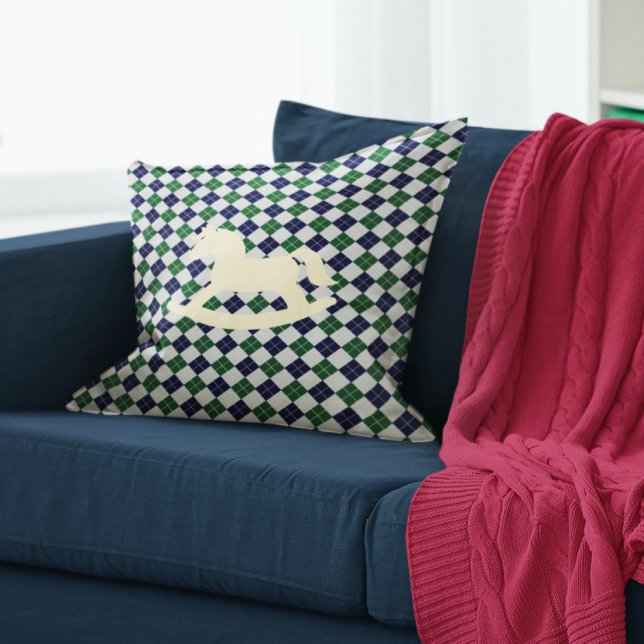 Preppy Rocking Horse Argyle Throw Pillow (Creator Uploaded)