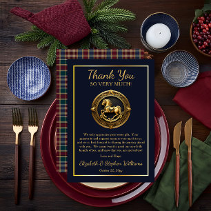 Preppy Rocking Horse Blue Flat Thank You Card