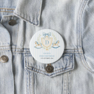 Preppy Rocking Horse Boy First Birthday Button