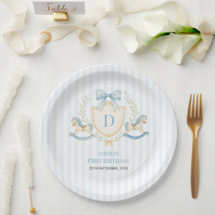 Preppy Rocking Horse First Birthday Paper Plates