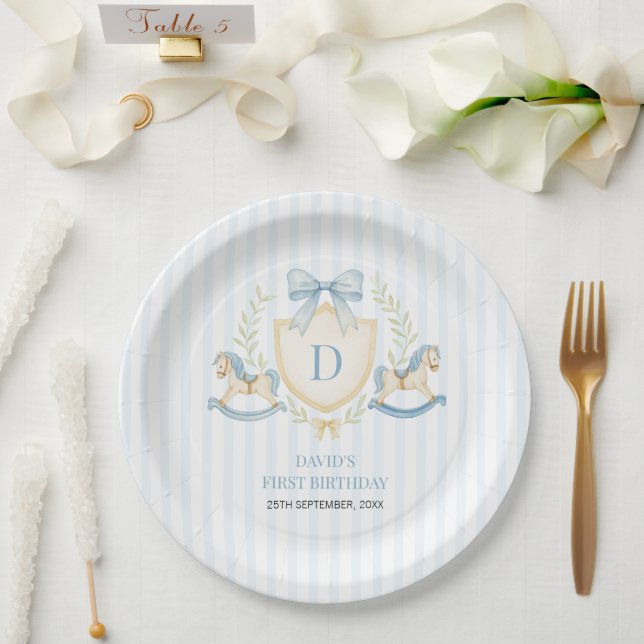 Preppy Rocking Horse First Birthday Paper Plates (Wedding)