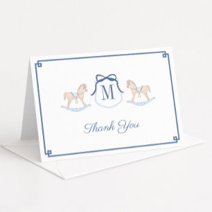 Preppy Rocking Horse Monogram Baby Shower Letterpress Thank You Card