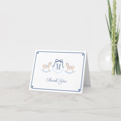 Preppy Rocking Horse Monogram Baby Shower Thank You Card