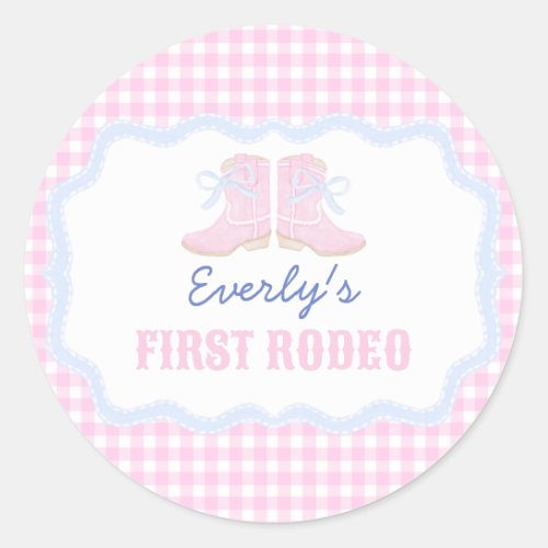 Preppy Rodeo First Birthday Cowgirl Boots Classic Round Sticker