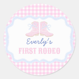 Preppy Rodeo First Birthday Cowgirl Boots Classic Round Sticker