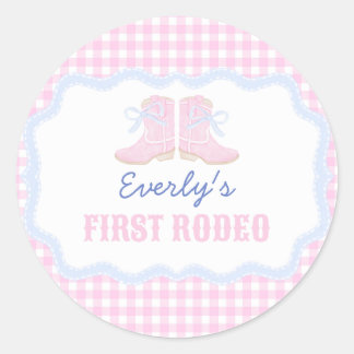 Preppy Rodeo First Birthday Cowgirl Boots Classic Round Sticker