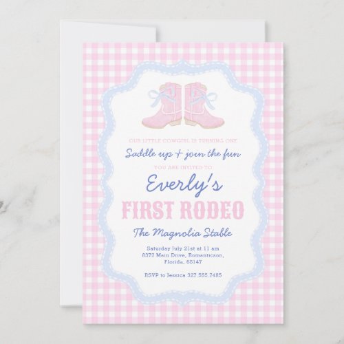 Preppy Rodeo First Birthday Cowgirl Boots Invitation