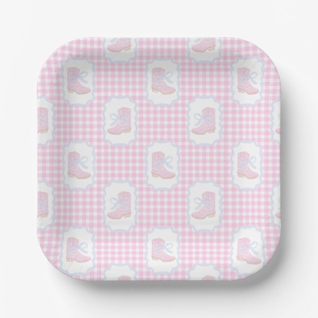 Preppy Rodeo First Birthday Cowgirl Boots Paper Plates (Front)