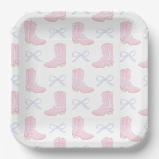 Preppy Rodeo First Birthday Cowgirl Boots Paper Plates (Front)